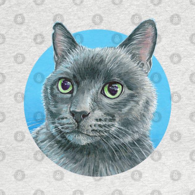 Cute Russian Blue Gray Cat by rebeccawangart